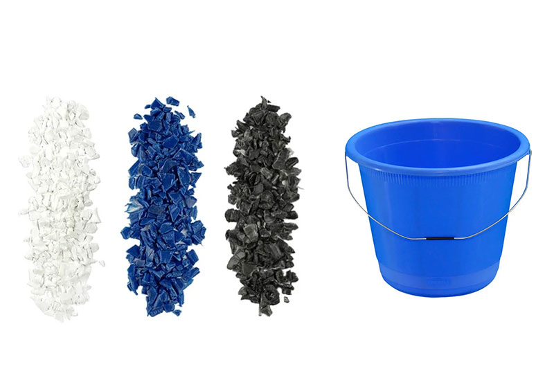 PP/HDPE 硬料清洗回收线日用塑料制品应用场景，再生料可用于桶、箱、托盘等制品。
